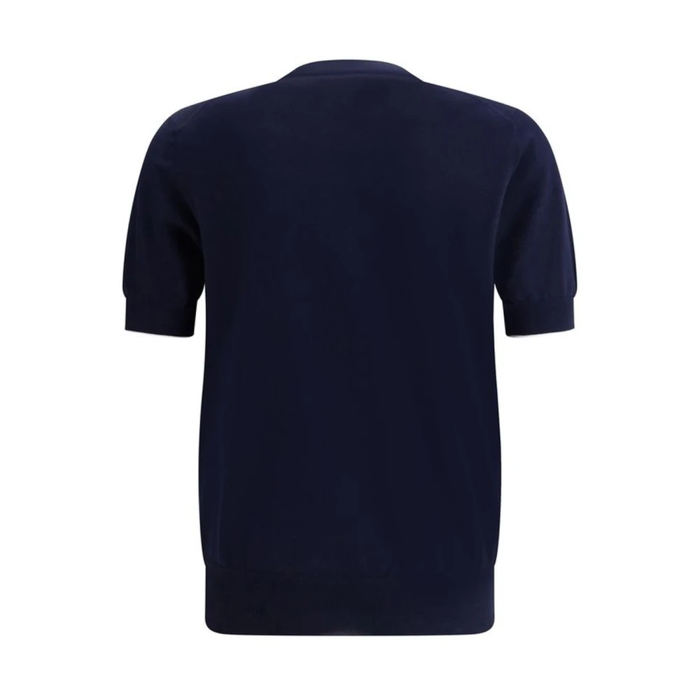 BRUNELLO CUCINELLI Monochrome Katoenen T-shirt met Geribbelde Details Blue Heren