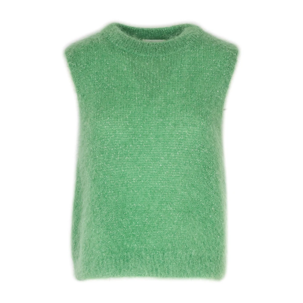 Ottod'Ame Mohair Gilet met Lurex Details Green Dames