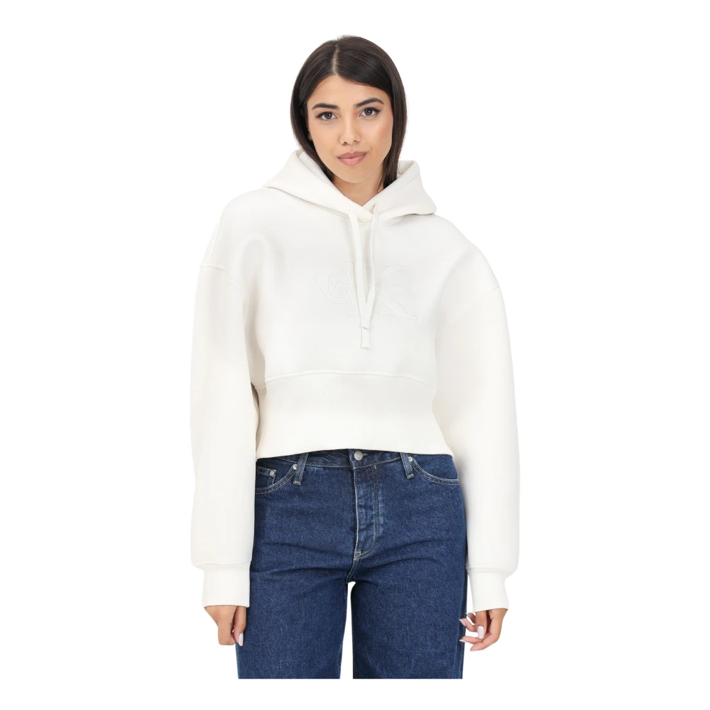 Calvin Klein Jeans Vit Huva Tröja Casual Höst Vinter White, Dam