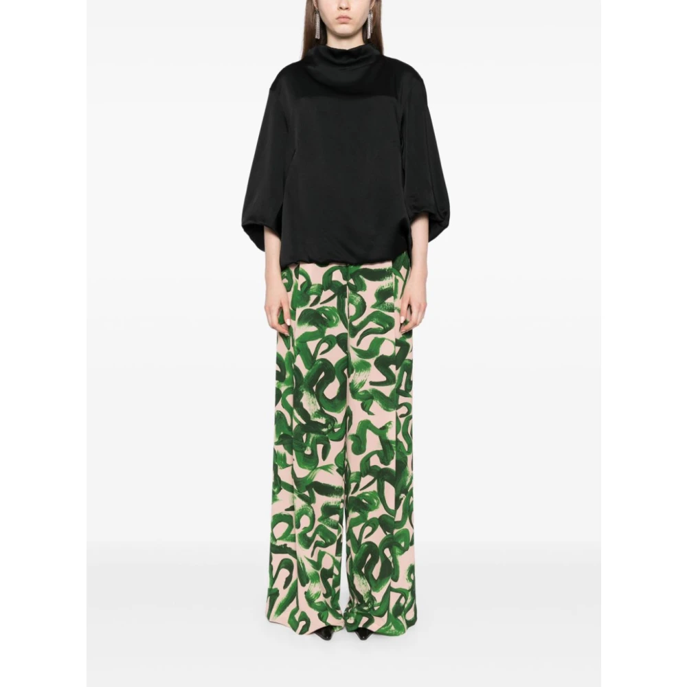 Dries Van Noten Abstracte Kwaststreek Wijde Broek Green Dames