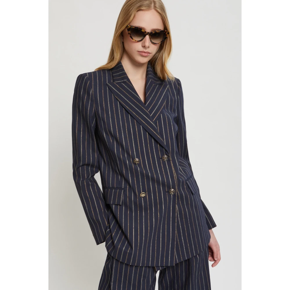 Ermanno Scervino Lurex Blazer met Araldic Knopen Blue Dames