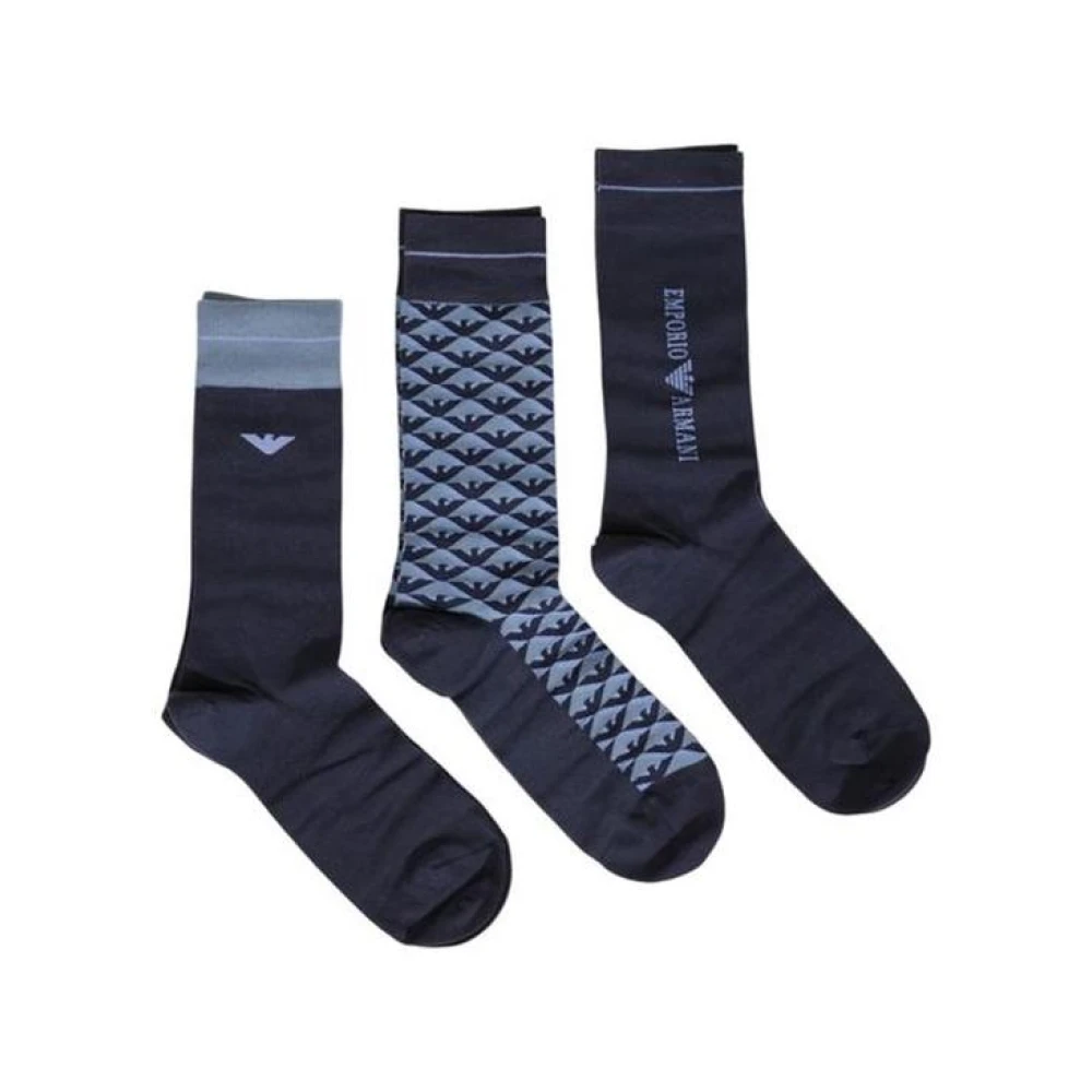 Emporio Armani Blauwe Katoenen Crew Sokken Blue Heren