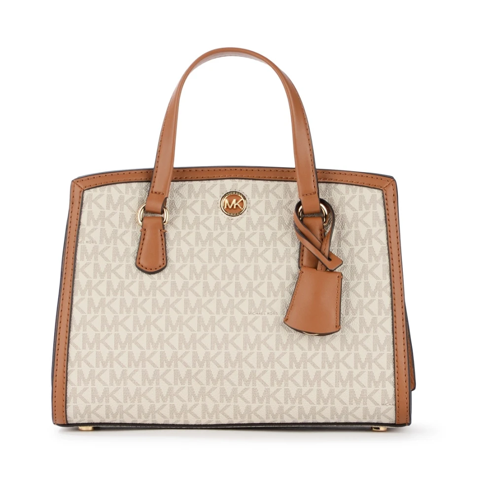 Michael Kors Ivoor en Bruin Vegan Leren Handtas met Monogram Beige Dames