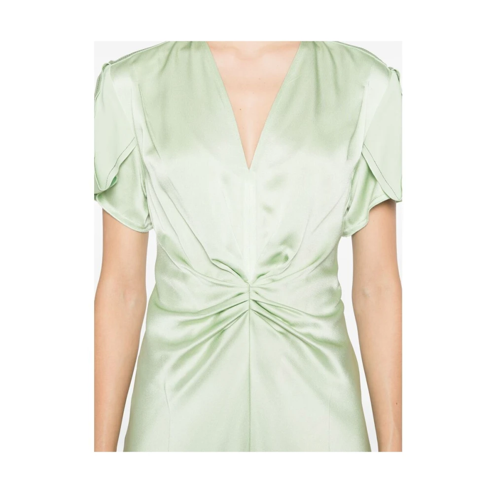 Victoria Beckham Groene Geplooide Korte Mouw Jurk Green Dames