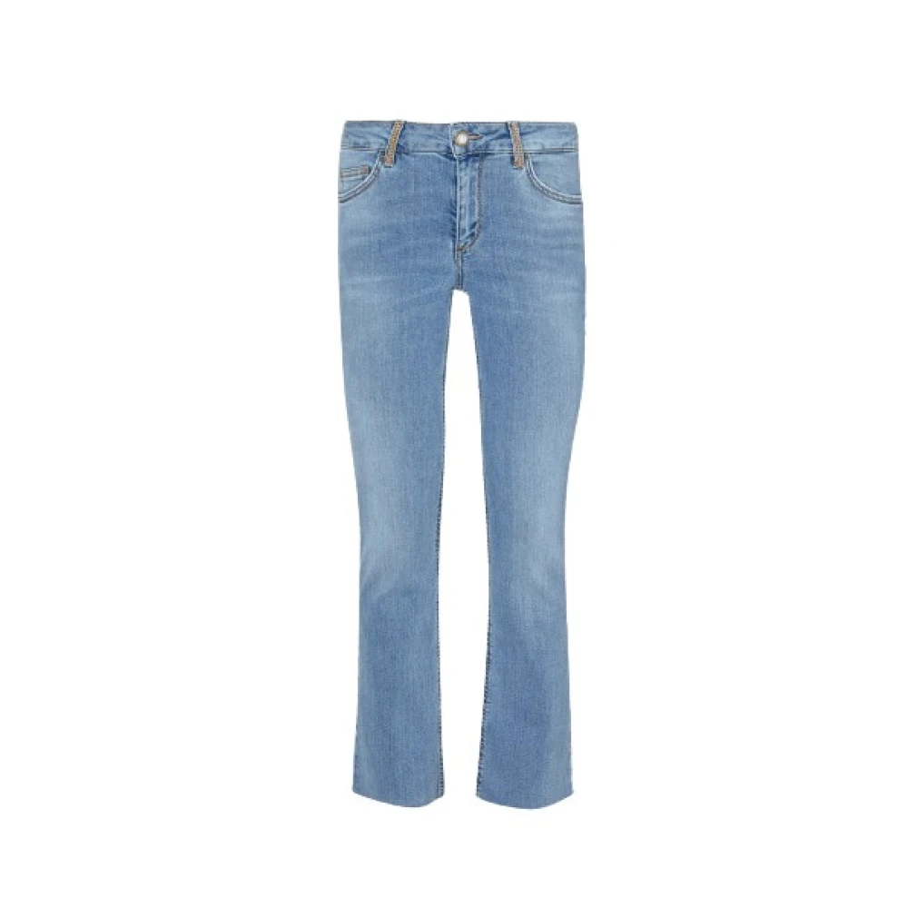 Liu Jo Crop Flare Jeans met Raffelige Zoom Blue Dames