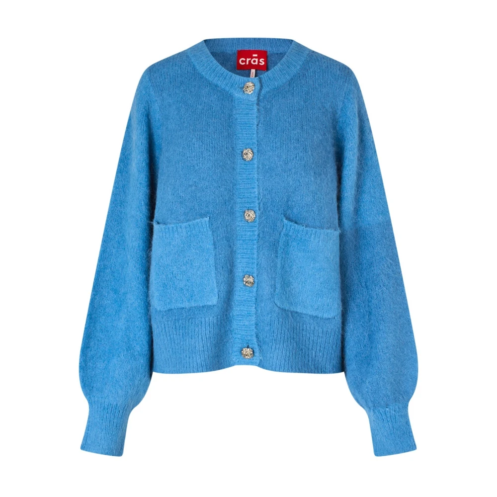 Cras Zachte Gebreide Vest met Decoratieve Knopen Blue Dames