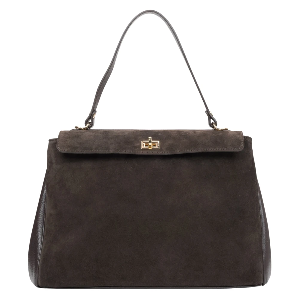 Estro Donkerbruine Satchel Handtas voor vrouwen gemaakt van Premium Italiaans Echt Velours Brown Dames