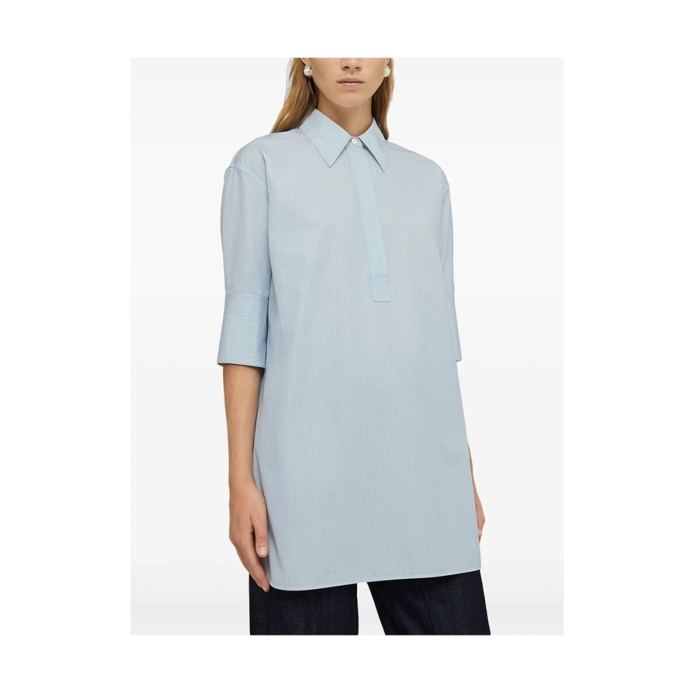 Jil Sander Blauw Gestreept Katoenen Overhemd White Dames
