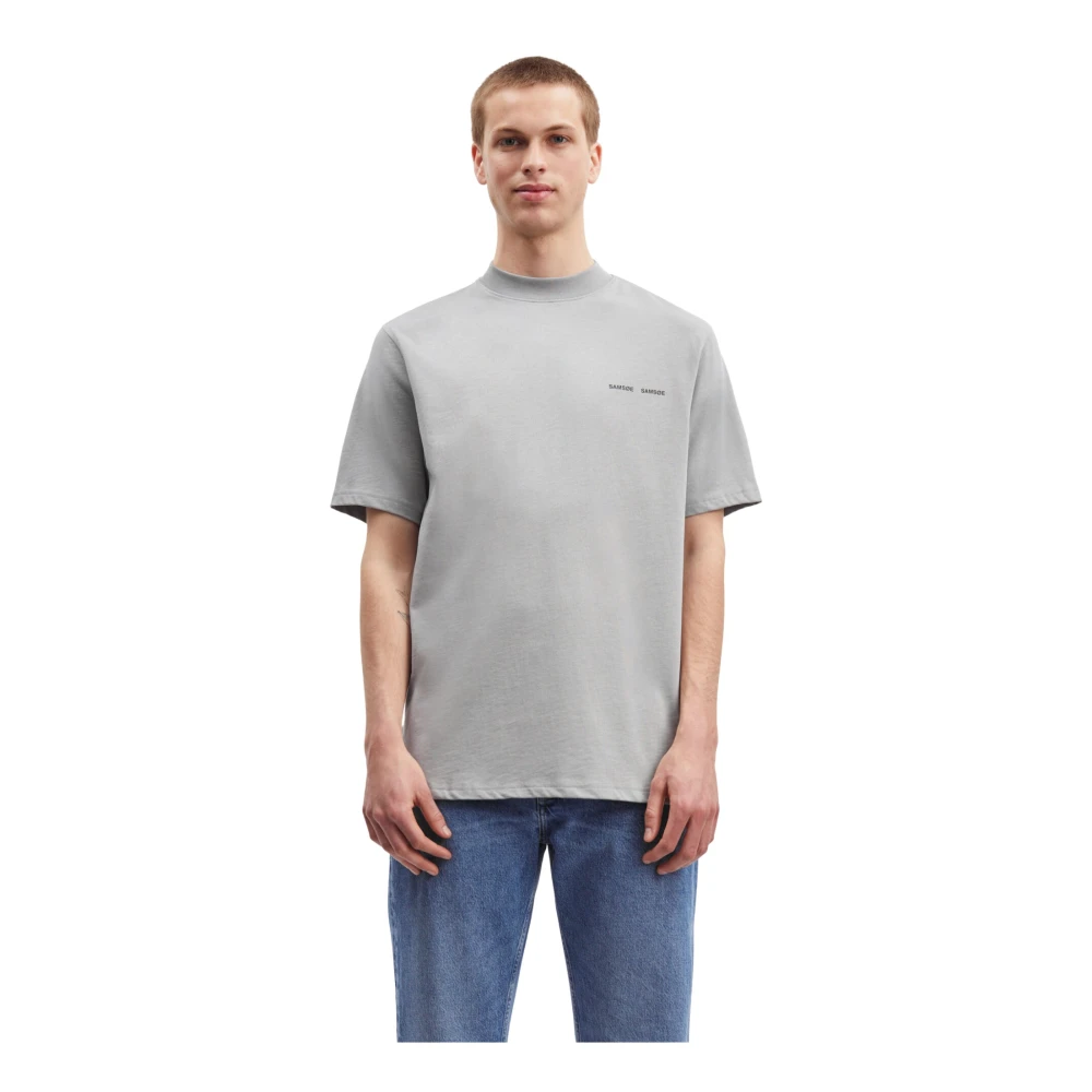 Samsøe Biologisch Katoenen T-shirt met Opstaande Kraag Gray Heren