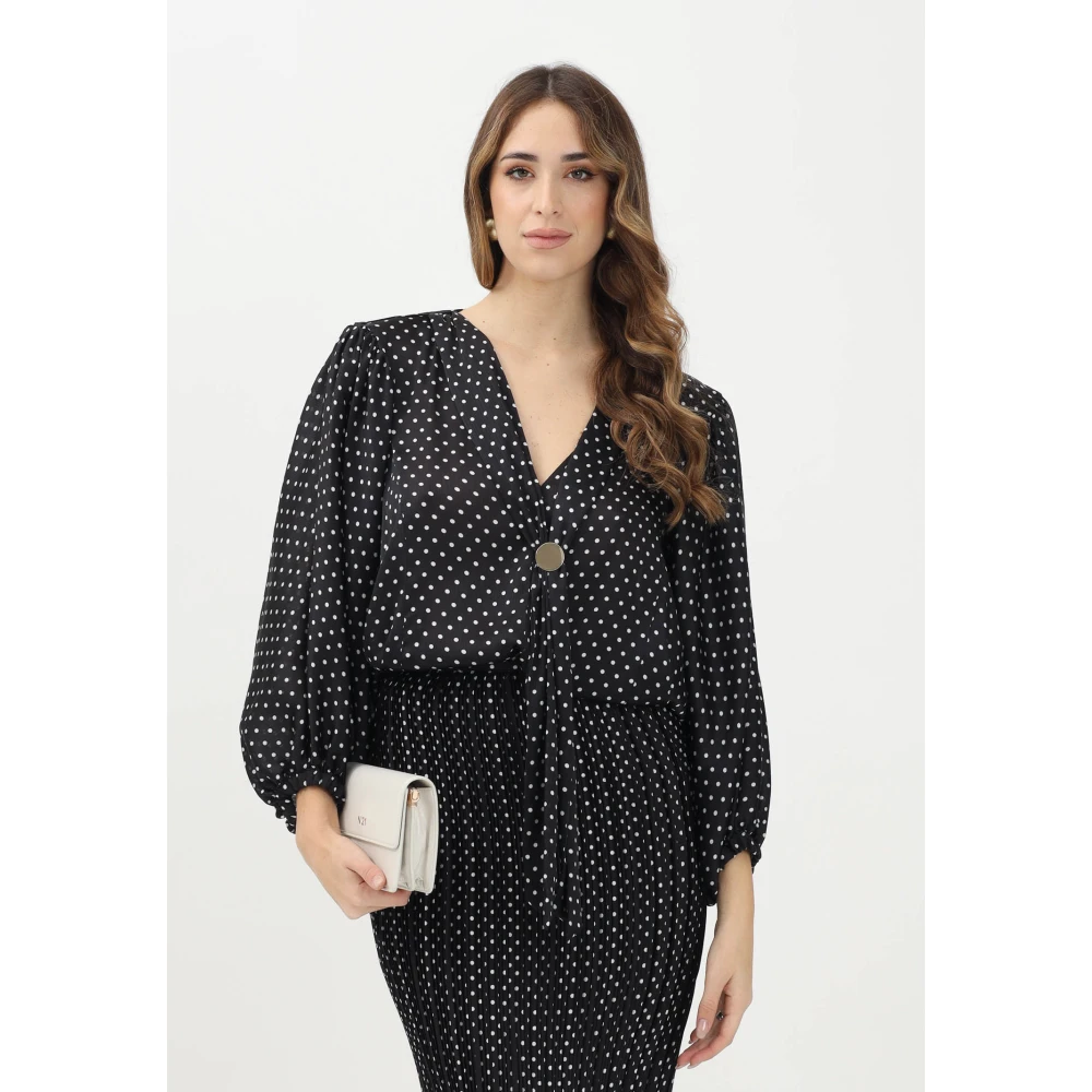 Simona Corsellini Zwarte blouse met polka dots en V-hals Black Dames