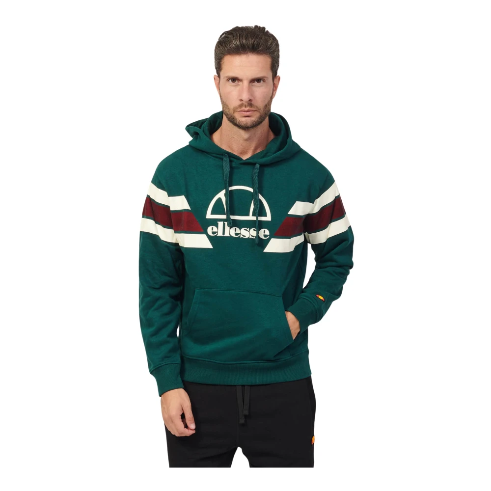 Ellesse Herenkatoenen hoodie met contrasterend logo en banden Green Heren