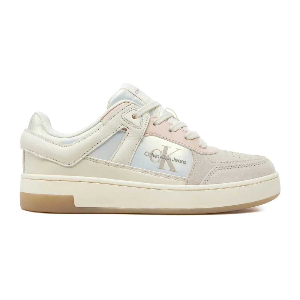 Calvin Klein Witte Sneakers Leer Hoge Kwaliteit Dames Schoenen Veelkleurig Multicolor