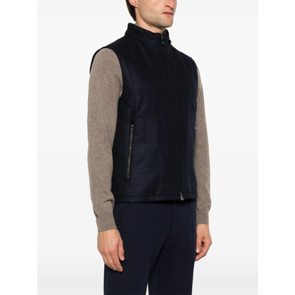 Corneliani Wol Kasjmier Vest Knoopsluiting Zakken Blue Heren
