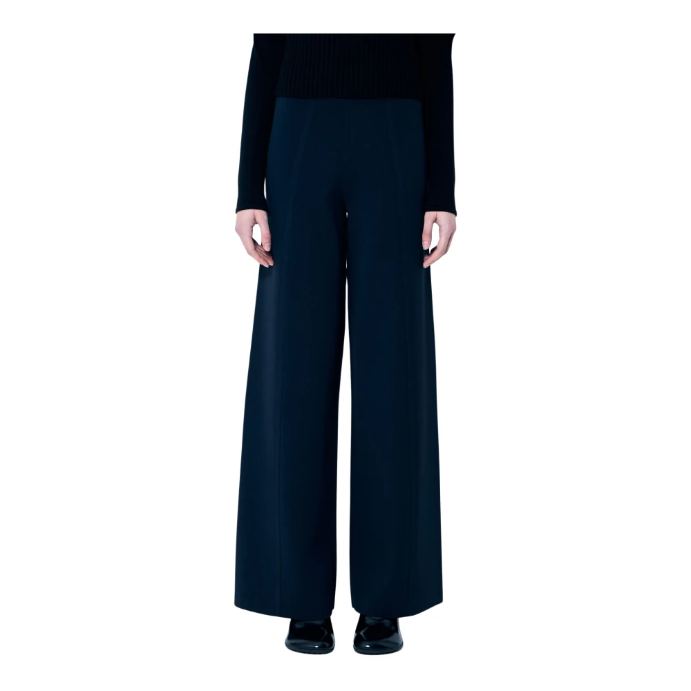 Max Mara Women's Blue Crepe Knit Wide Leg Trousers - Wide Trousers - Xs - Trousers