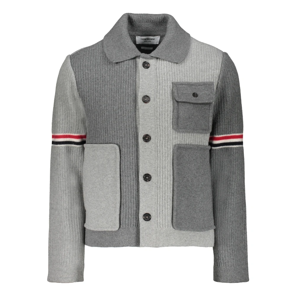 Thom Browne Wollen Cardigan met Tricolor Details Gray Heren