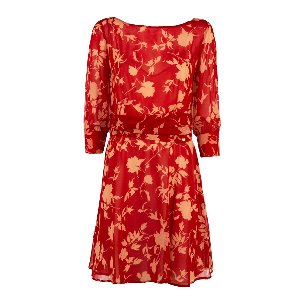 Liu Jo Elegante Korte Jurk Grafische Bloemen Rood Multicolor Dames