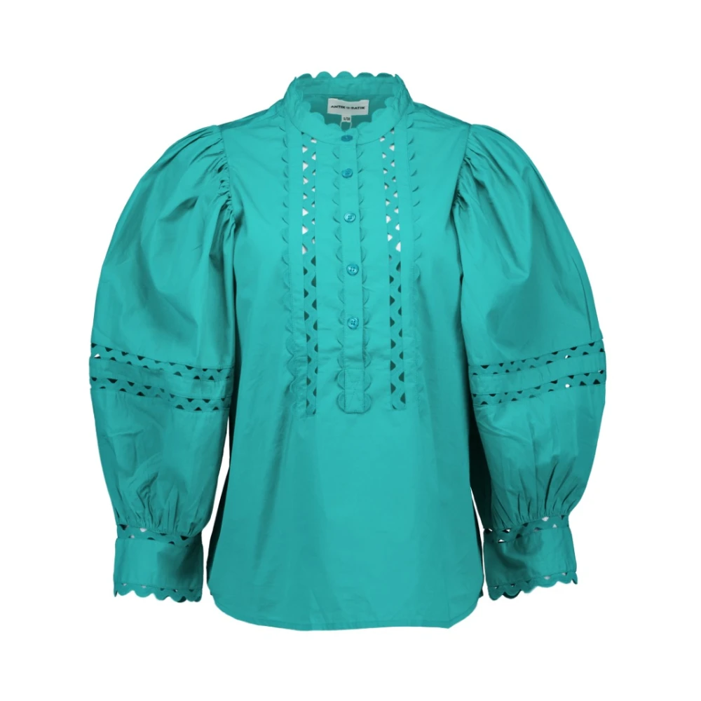 Antik batik Katoenen popeline openwork blouse Rodo Blue Dames