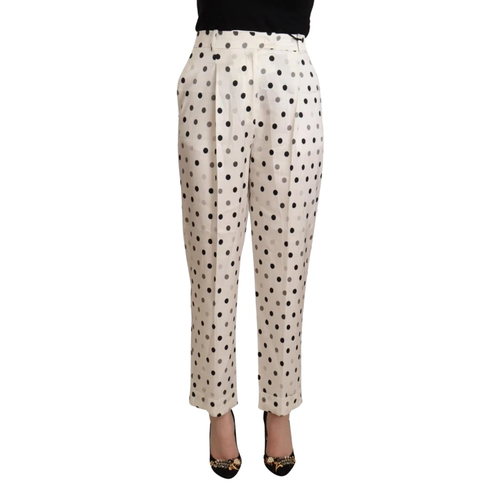 Ermanno Scervino Polka Dot Silk Trousers Straight Leg - Female - Tapered Trousers - White - S - Trousers - Image 3