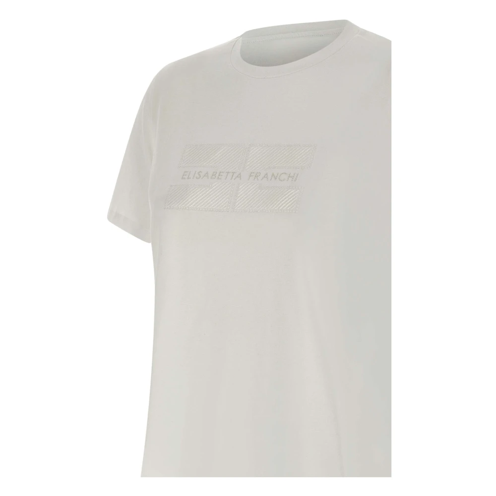 Elisabetta Franchi Logo Versierd Katoenen T-shirt White Dames
