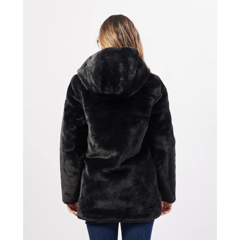 Save The Duck Omkeerbare Lange Jas met Nepbont Black Dames
