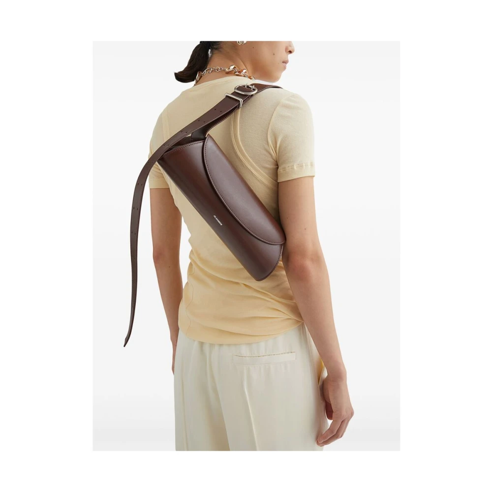 Jil Sander Bruin leren trapeze schoudertas Brown Dames