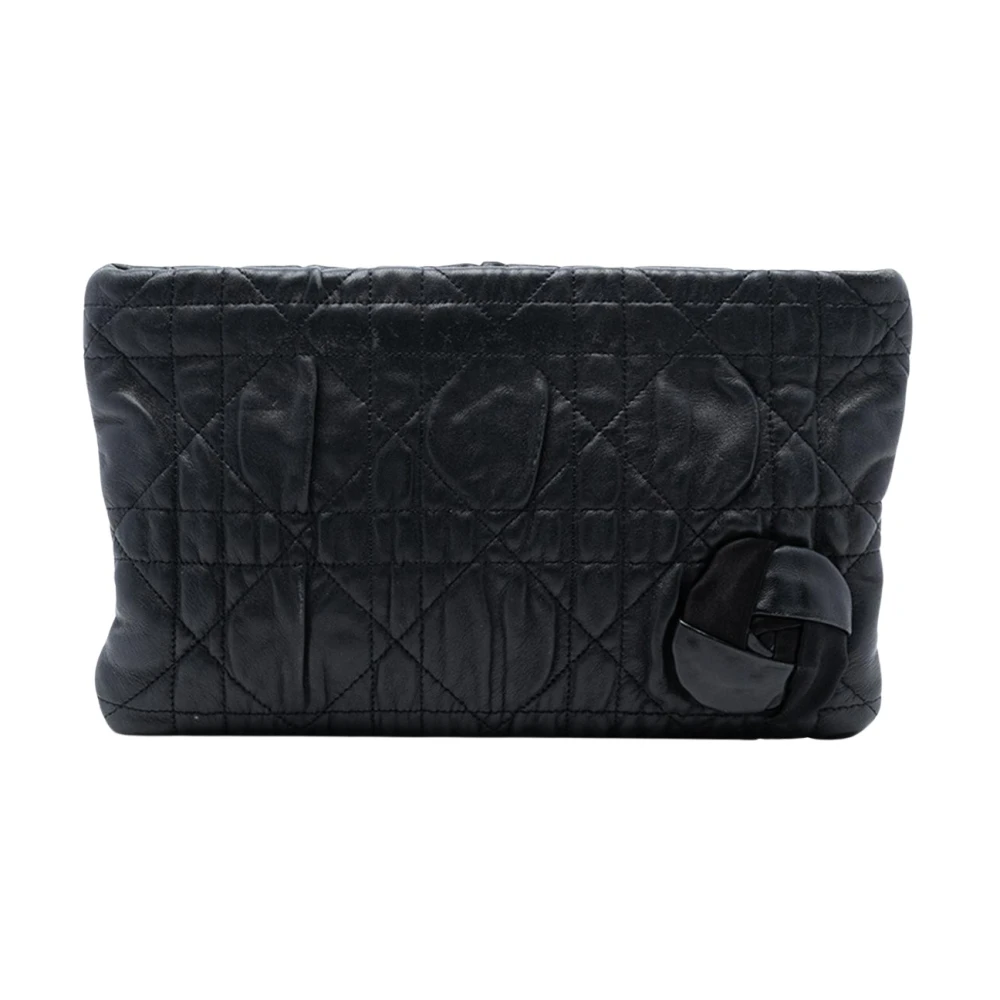Dior Vintage Women's Black Pre-Owned Leather Quilted Clutch