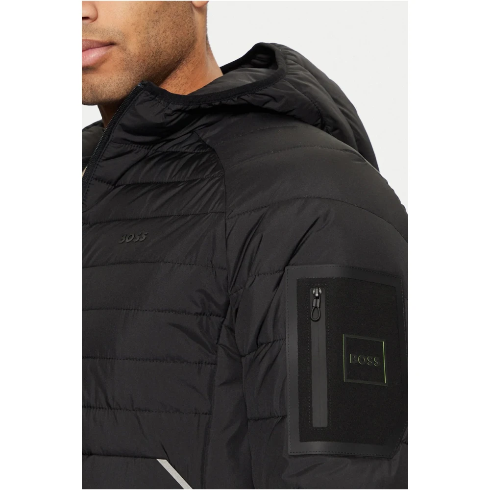 Hugo Boss Zwarte gewatteerde jas met capuchon Black Heren