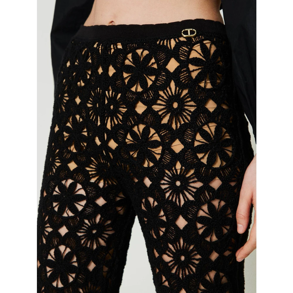 Twinset Flare Crochet Gebreide Broek Zwart Black Dames