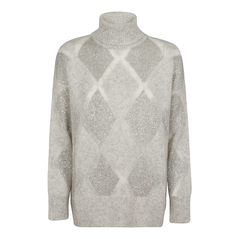BRUNELLO CUCINELLI Argyle Wol Mohair Polo Hals Trui Gray Dames