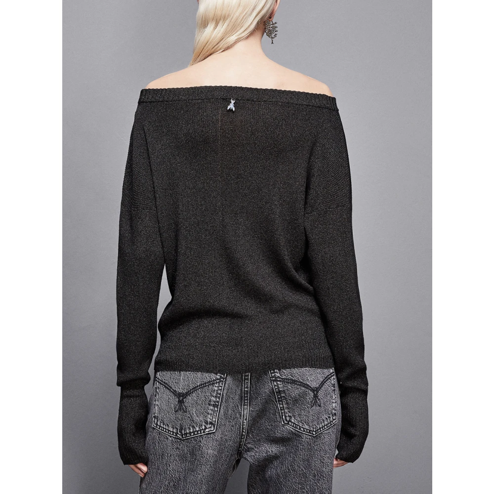 PATRIZIA PEPE Elegante Zwarte Boothals Trui met Lurex Black Dames