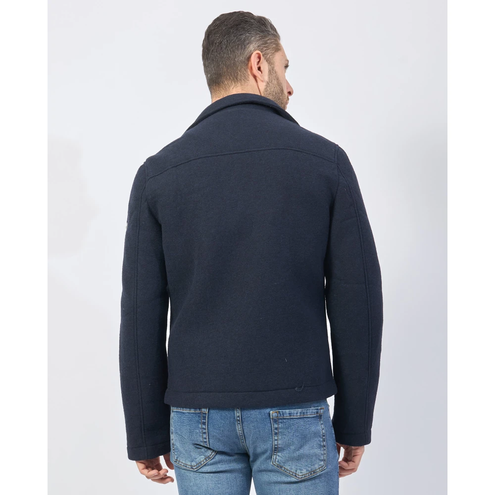 YES ZEE Blauwe Wollen Blend Double-Breasted Jas Blue Heren