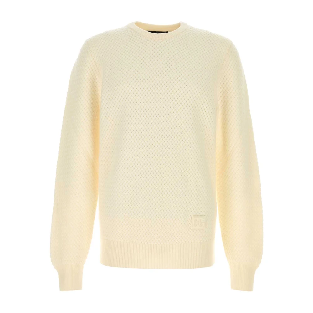 Dolce & Gabbana White Round-Neck Knitwear, Male, Xl, Round-Neck Pullover