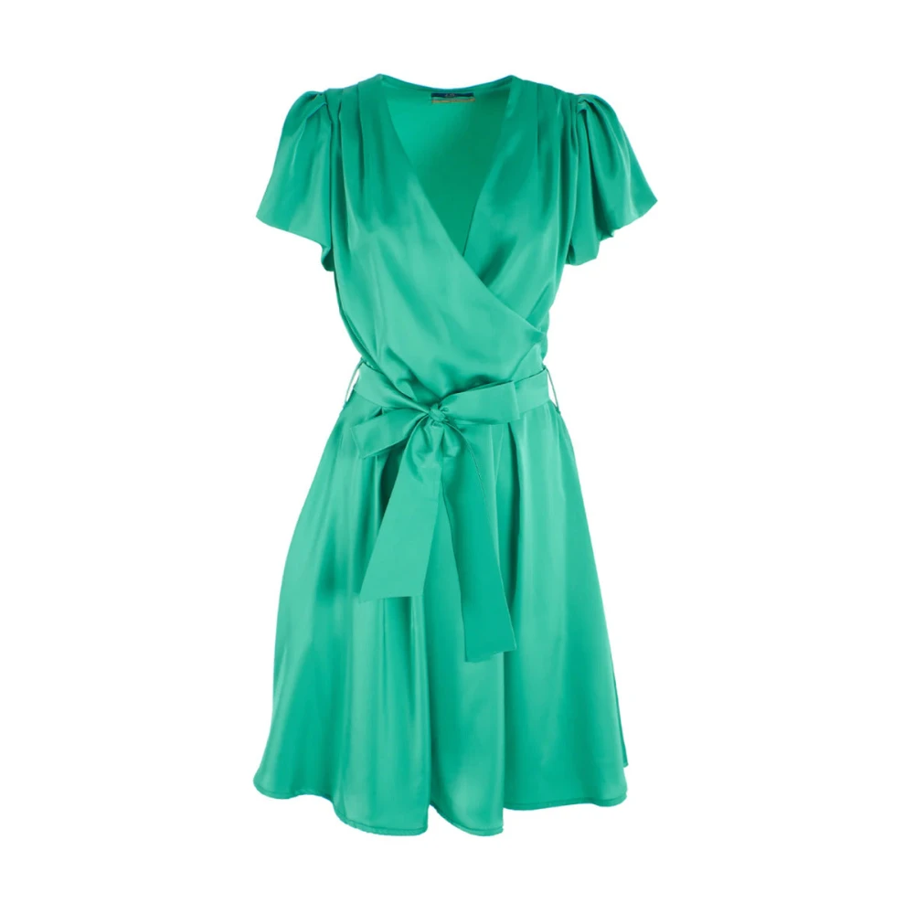 YES ZEE Gekruiste V-hals jurk met riem Green Dames