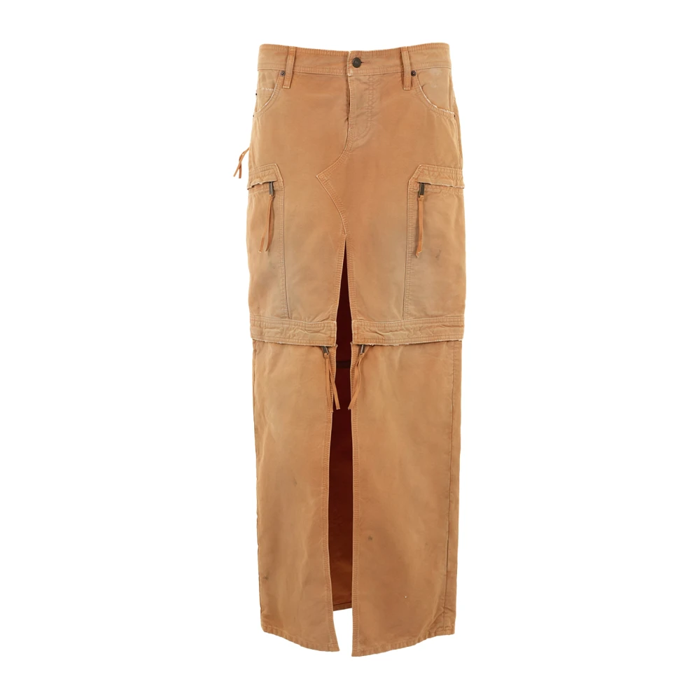 Dsquared2 Women's Beige Midi Skirts, S, Utility Distressed Long Skirt