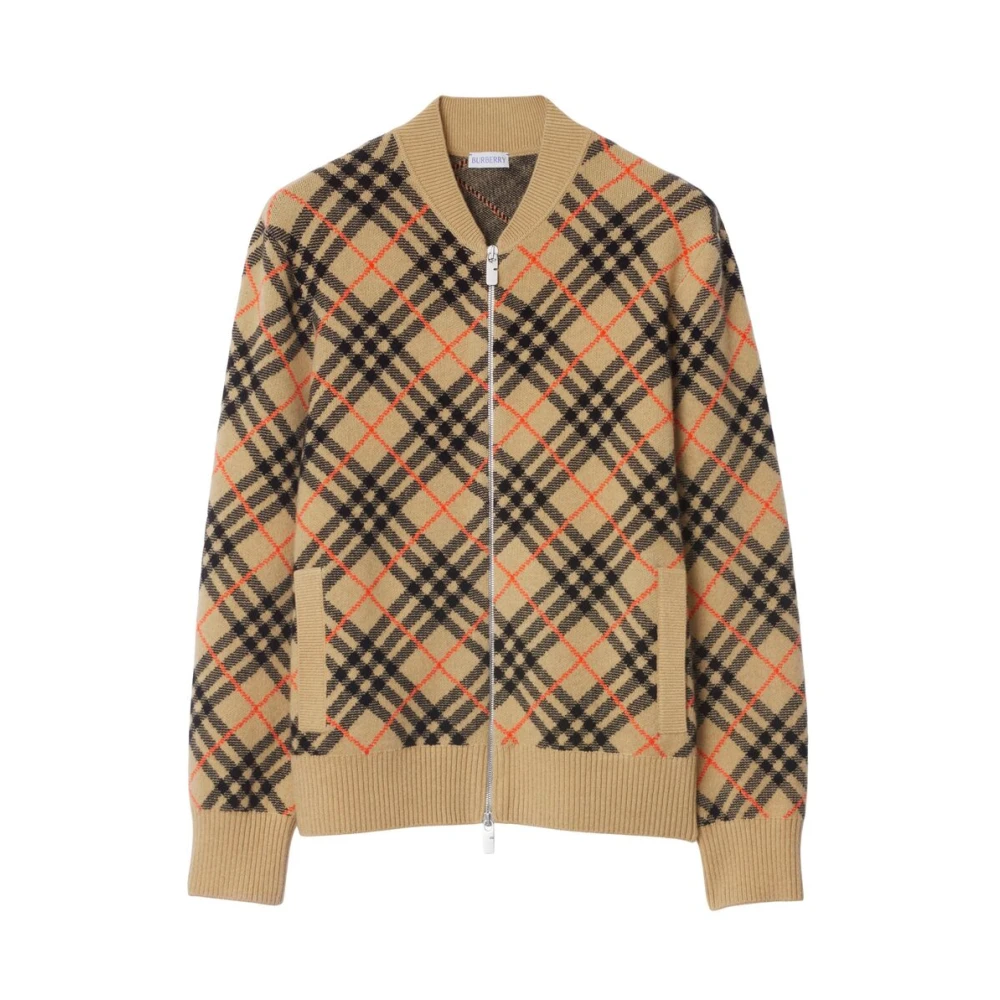 Burberry Kasjmier Gebreide Rits Trui Brown Heren