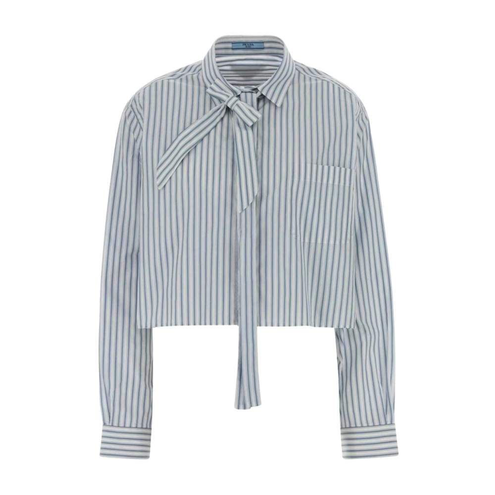Prada Women's Striped Cotton Poplin Shirt With Neck Tie