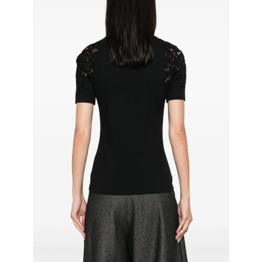 Ermanno Scervino Zwart Bloemenapplicatie Crew Neck T-shirt Black Dames