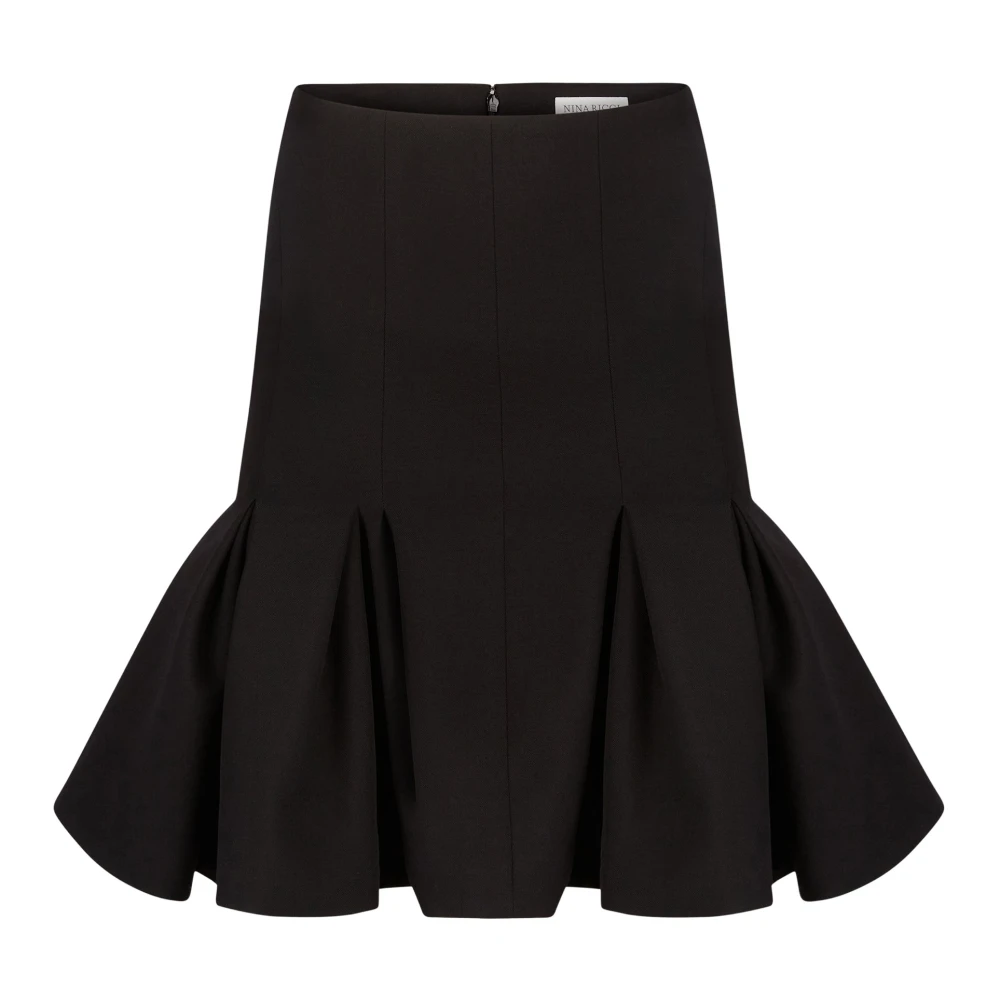 Nina Ricci Zwarte Wol Peplum Midi Rok Black Dames