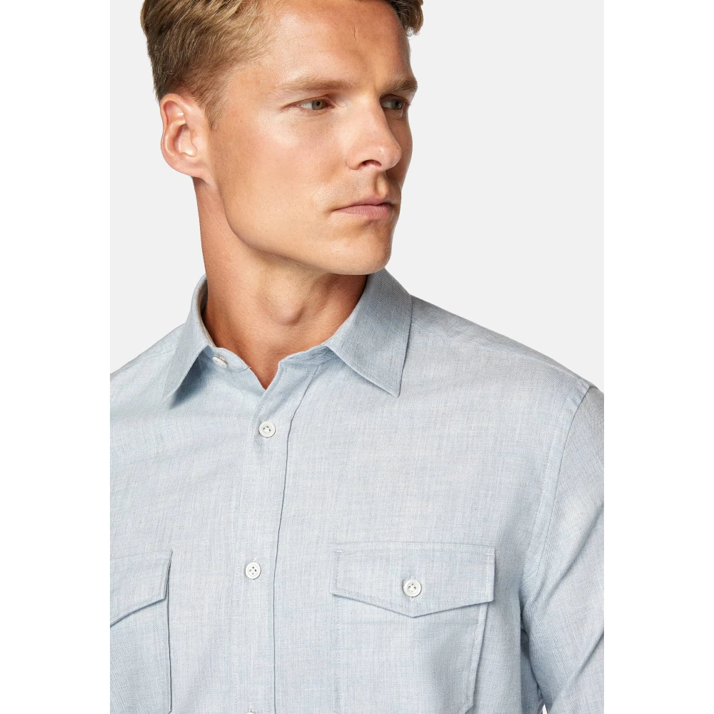 Boggi Milano Regular Fit Tencel Blend Flanellen Overhemd Blue Heren