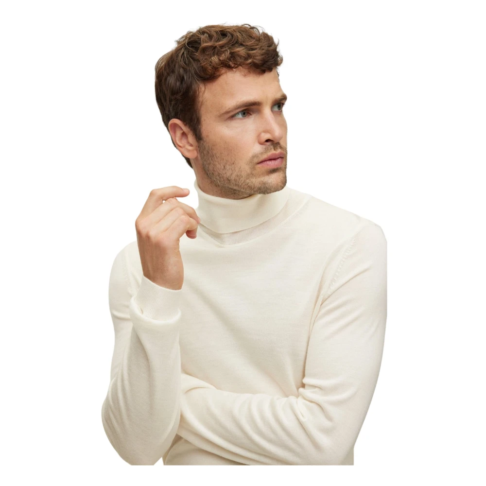 Boss Slim-Fit Rolkrags trui van zuivere wol White Heren