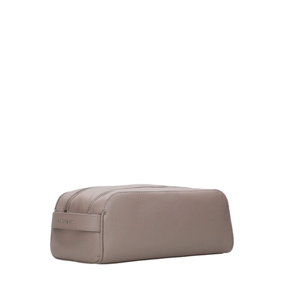 Orciani Grained Leather Beauty Case Beige Heren