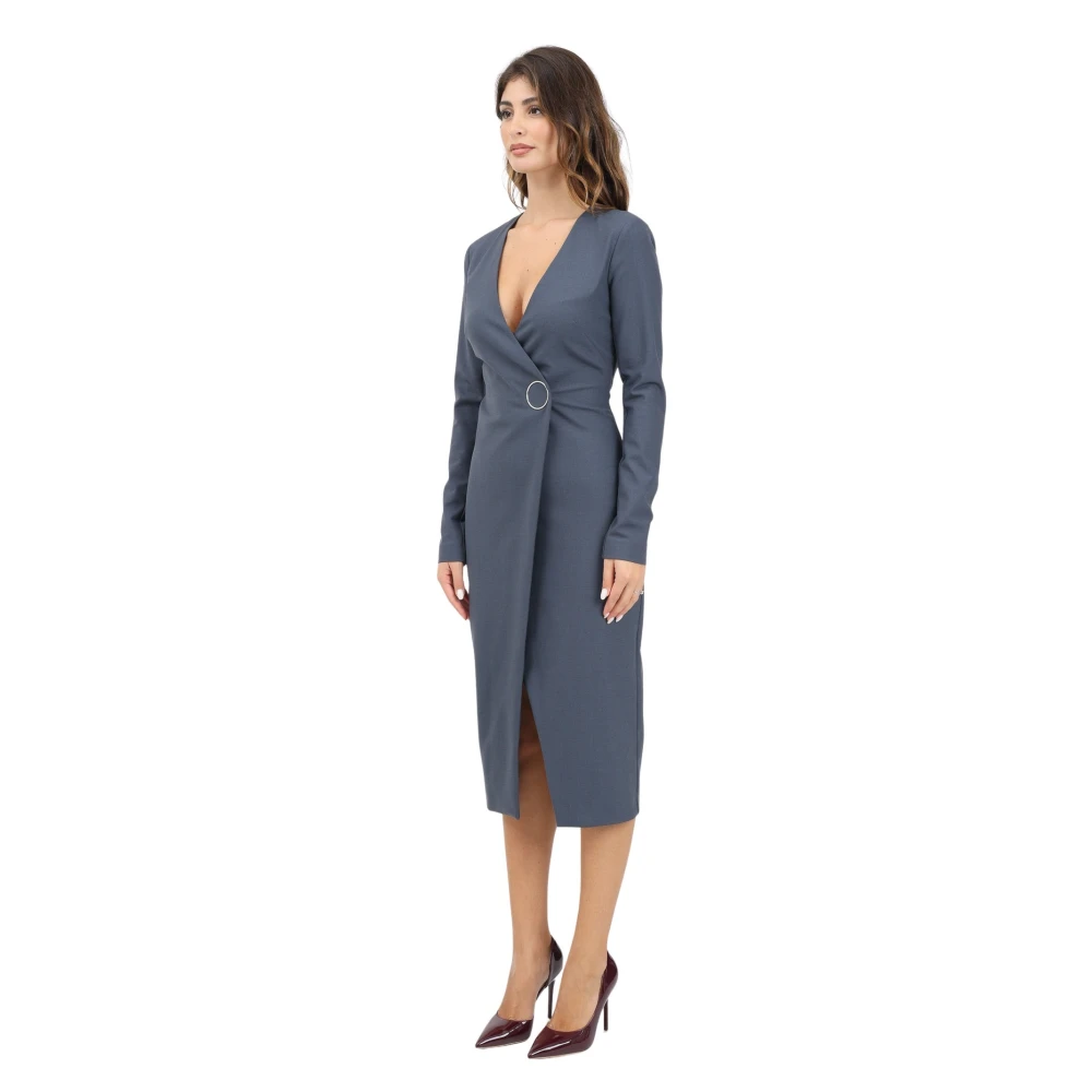 PATRIZIA PEPE Grijze Midi Jurk Moderne Lijnen Chic Gray Dames