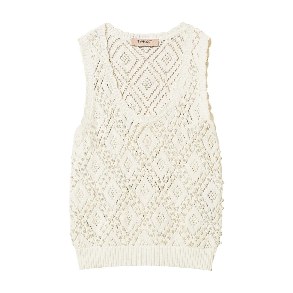 Twinset Women's White V-Neck Knitwear - Round-Neck Knitwear - M - Knitwear