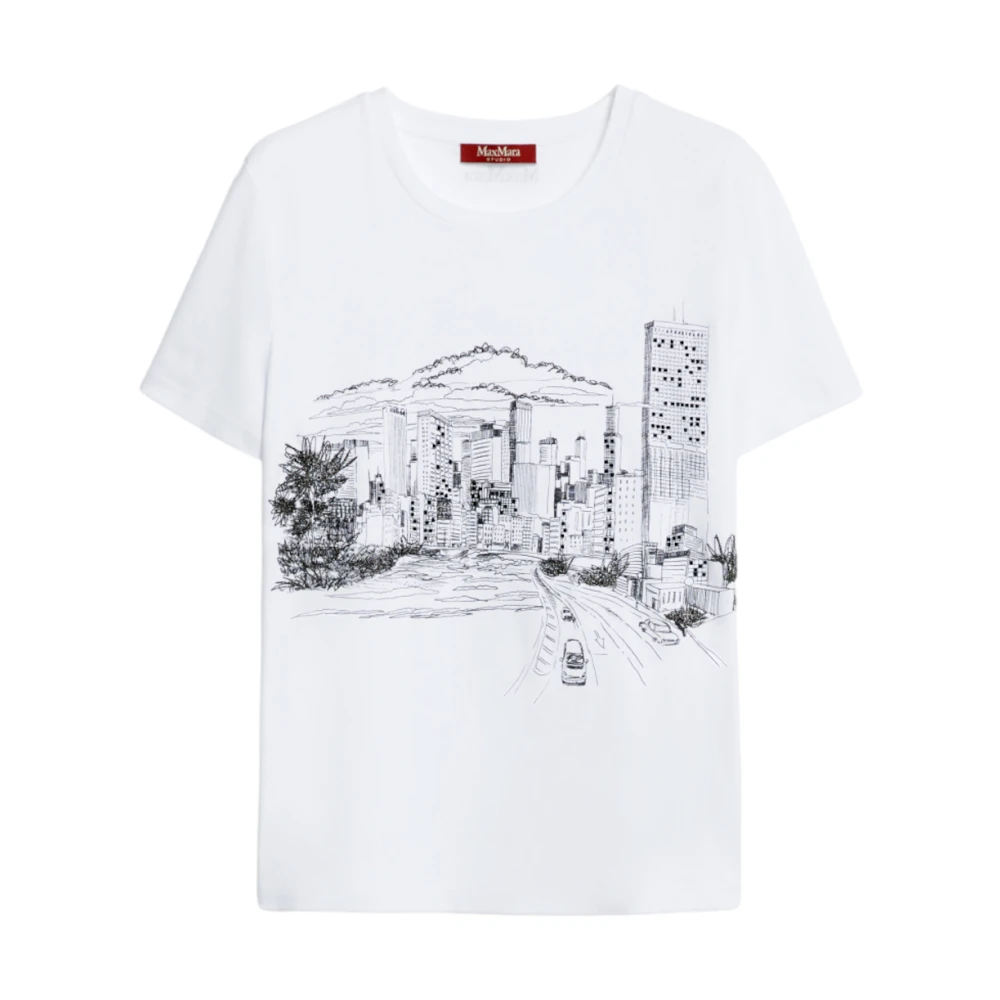 Max Mara Studio Grafische Print Katoenen T-shirt White Dames