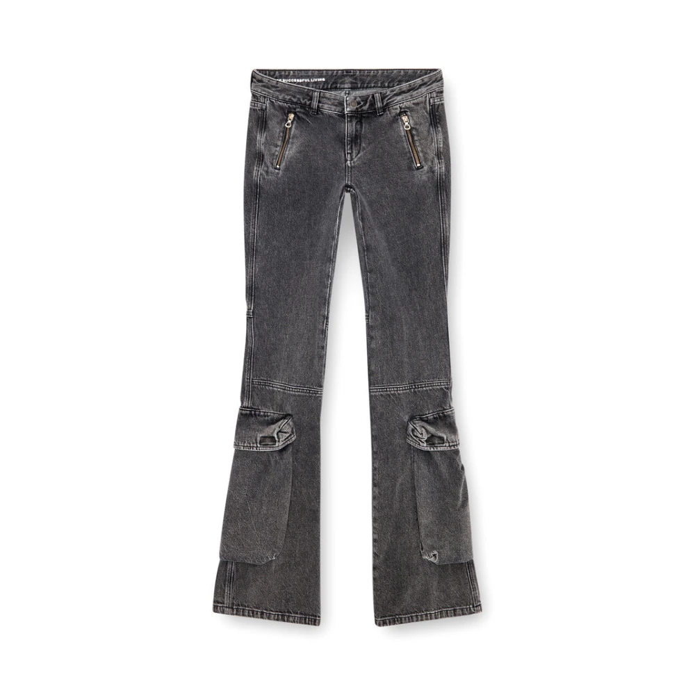 Diesel Flared Denim Jeans met ritssluiting zakken Gray Dames