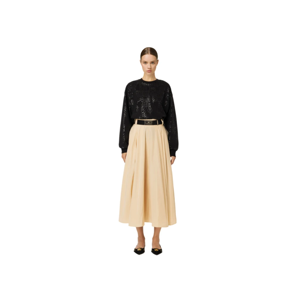 Elisabetta Franchi Midi rok in lichtgewicht technisch nylon Beige Dames