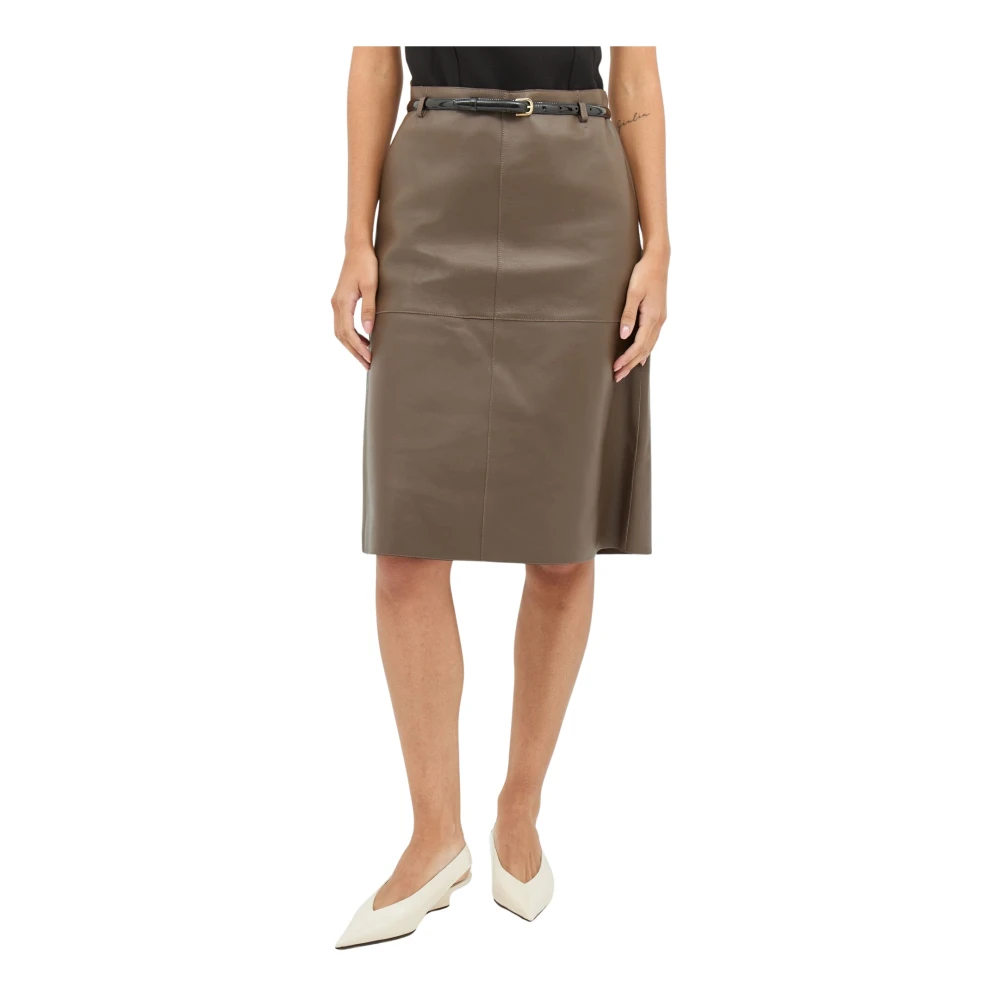 Totême Women's Brown Panel Leather Skirt