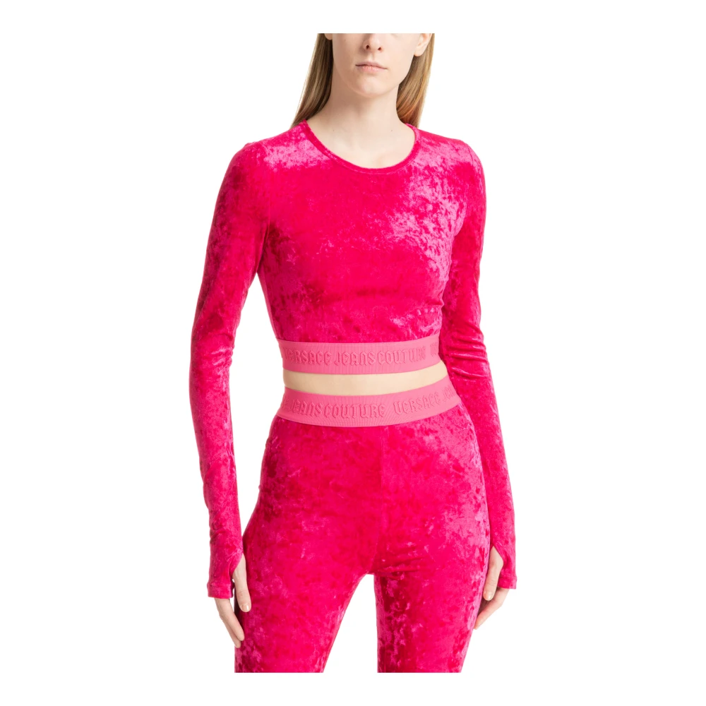 Versace Jeans Couture Effen Logo Crop Top Pink Dames