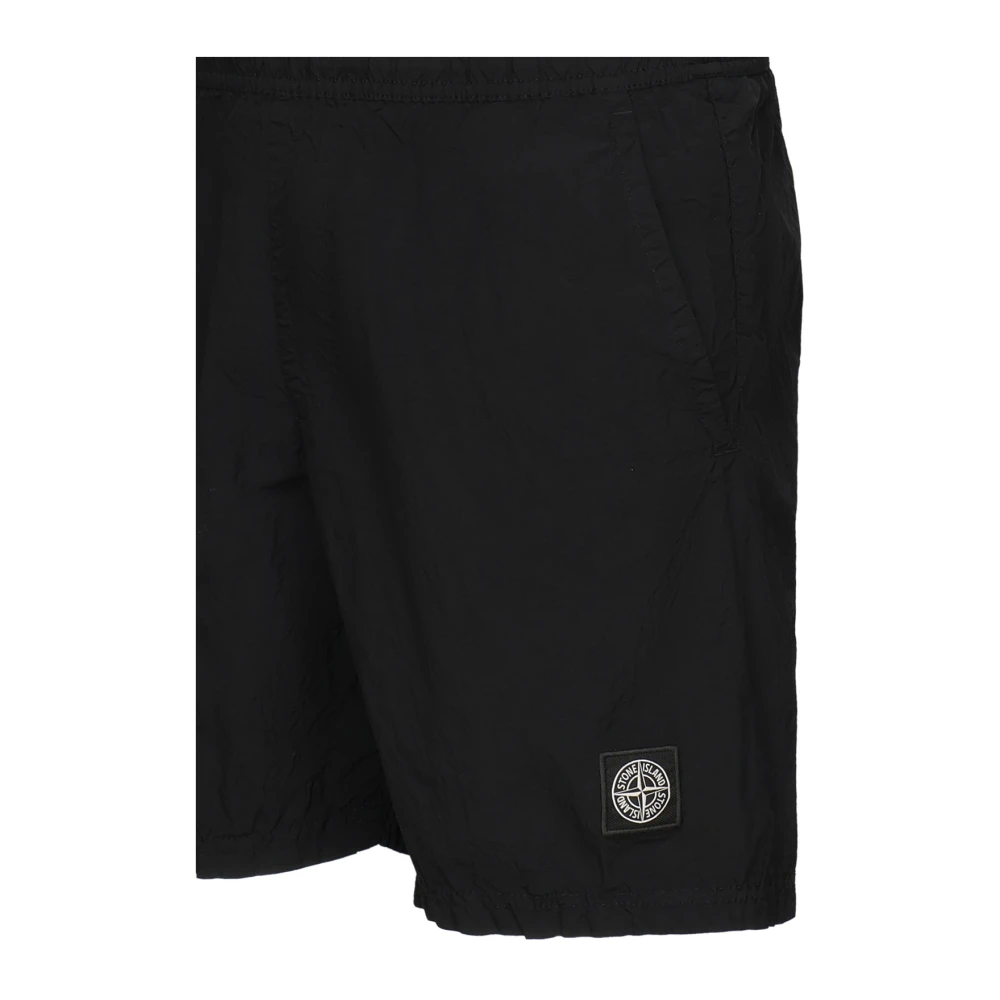 Stone Island Zwarte Strand Bermuda Shorts Elastische Taille Black Heren