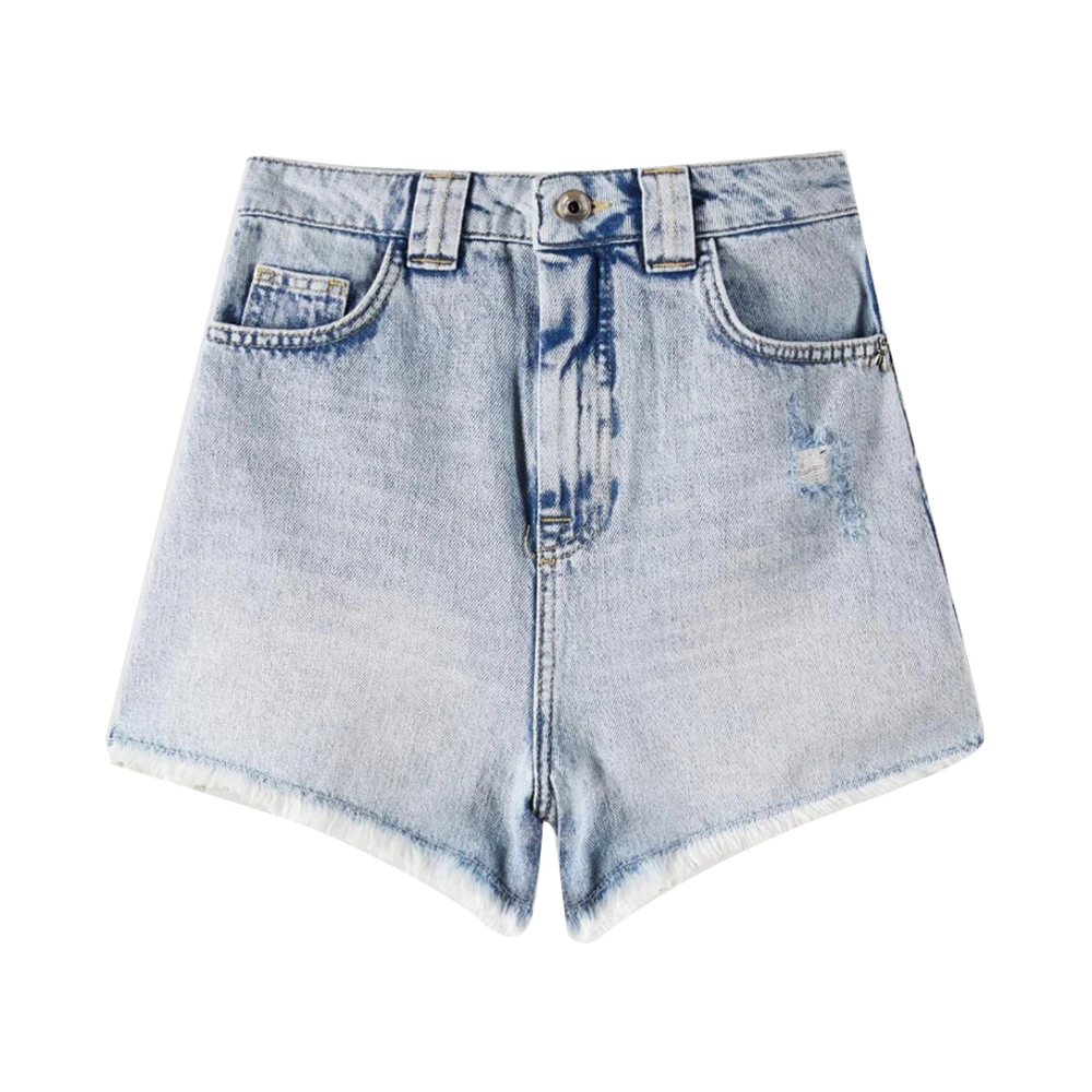 Patrizia Pepe Women's Blue Denim Casual Shorts With Metal Ring - Denim Shorts - W30 - Shorts